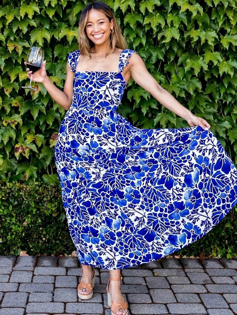 Kenny Flowers Island Classic Napa Floral Maxi Dress Blue & White XL. Like new